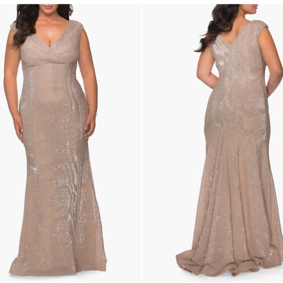 LA FEMME SEQUIN TRUMPET CHAMPAGNE GOWN sz 20 - Picture 3 of 3